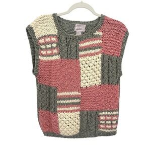 Hand Knit Silk Blend Patchwork Sweater Vest L Indie Artsy Cottagecore Lagenlook